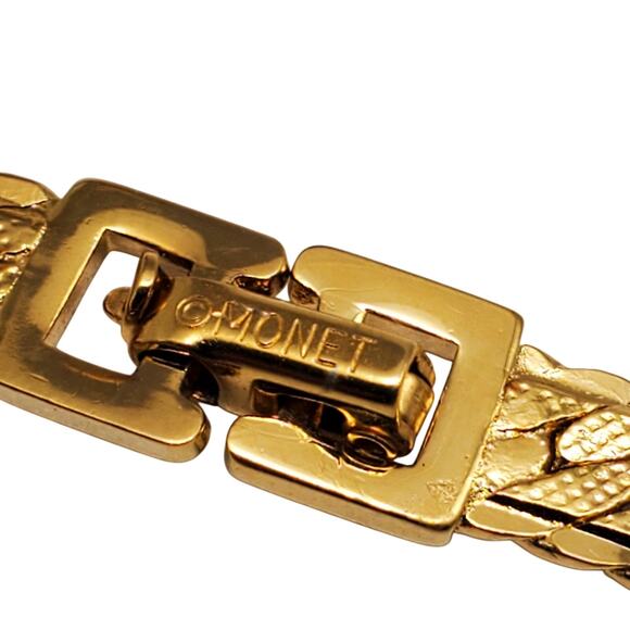 Vintage Monet Gold Tone Herringbone Chain Necklace Designer Signed Retro 1980s - Picture 4 of 8